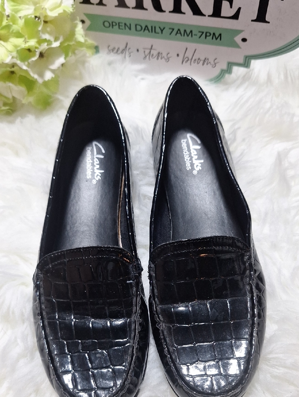 Clarks Black Croc-Embossed Patent Loafers